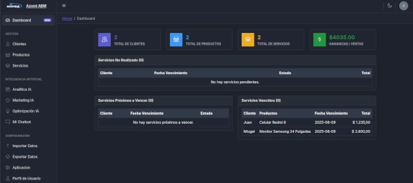 Mockup de la aplicación AZUMI ABM